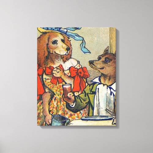 Dog Victorian Dinner Dress Doggy Canvas Print