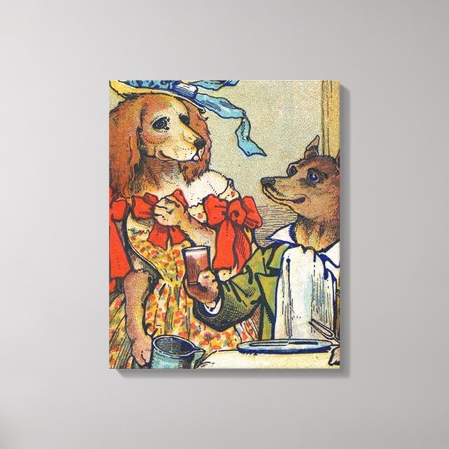 Dog Victorian Dinner Dress Doggy Canvas Print (Front)