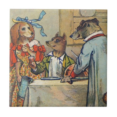 Dog Victorian Dinner Dress Doggy Ceramic Tile