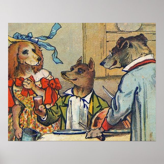 Dog Victorian Dinner Dress Doggy Poster (Front)