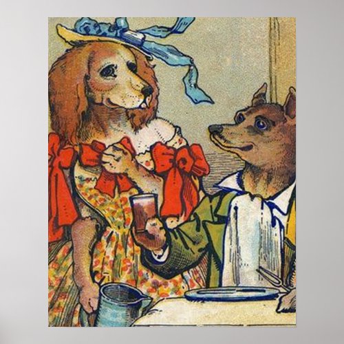 Dog Victorian Dinner Dress Doggy Poster