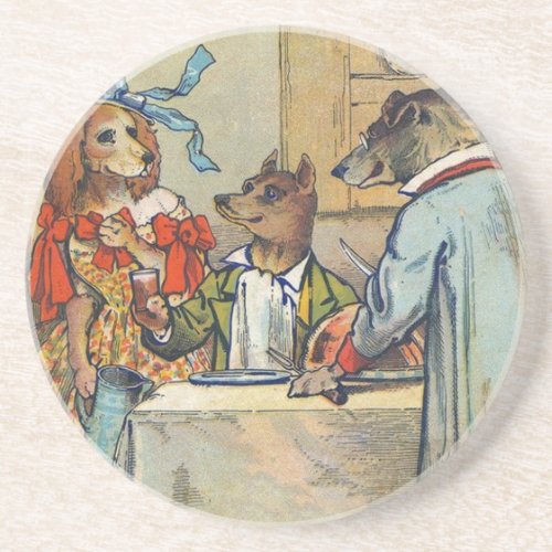 Dog Victorian Dinner Dress Doggy Sandstone Coaster