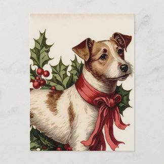 Dog vintage illustration Christmas card 