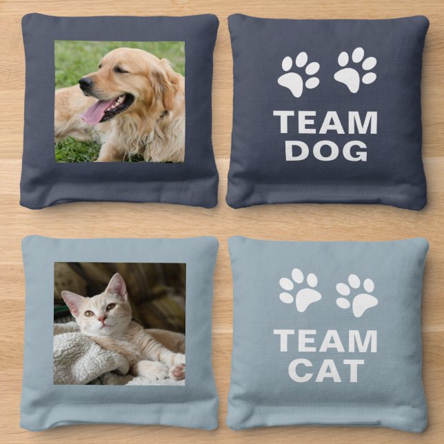 Dog VS Cat Personalized Photo Custom Cornhole Bags (Wood)