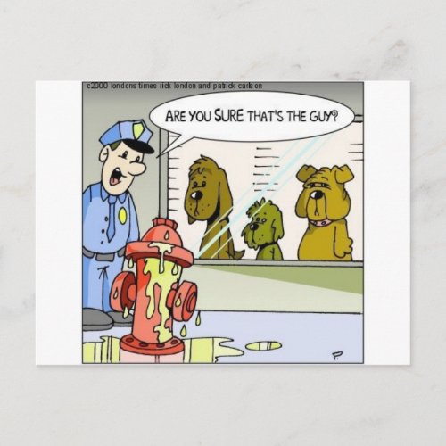 Dog Vs Hydrant Police Line Up Funny Gifts  Tees Postcard