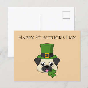 Dog w Hat and Shamrock St Patrick's Personalize Holiday Postcard
