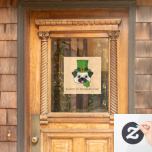 Dog w Hat and Shamrock St Patrick's Personalize Window Cling