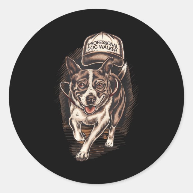 Dog Waking Professional Dog Walker Hat Graphic  Classic Round Sticker (Front)