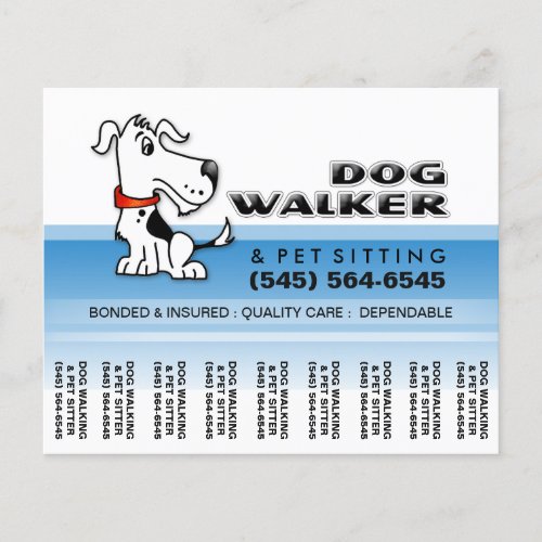 Dog Walker 56 x45 Tear Off Flyer Blue  White