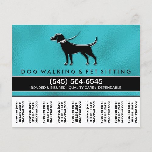 Dog Walker 56 x45 Tear Off Flyer Teal Blue Black