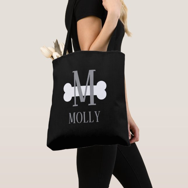 Dog walker and pet sitter custom monogram tote bag (Close Up)