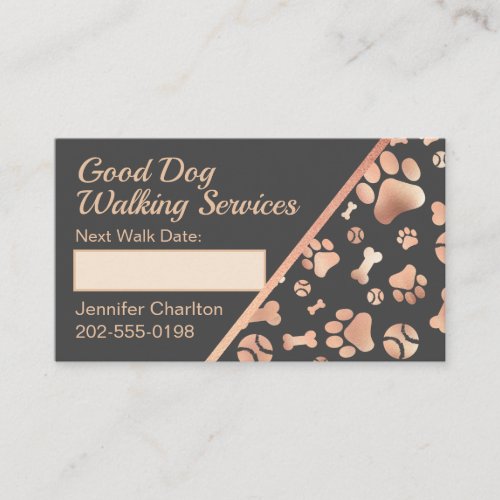 Dog Walker Appointment Rose Gold Date Business Card