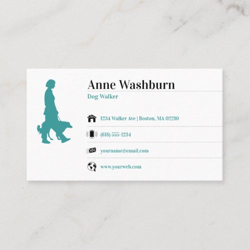 Dog Walker  Aqua Business Card