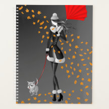 Dog Walker Autumn Leaves black