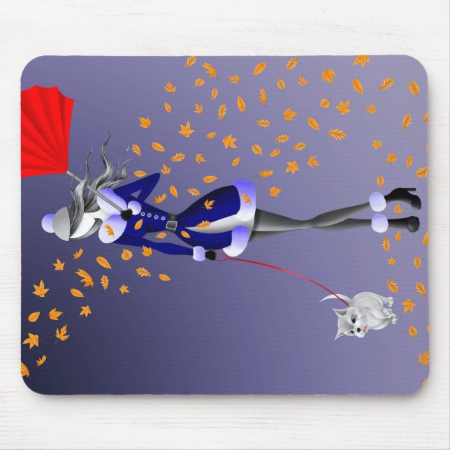 Dog Walker Autumn Leaves  Blue Mouse Pad (Front)