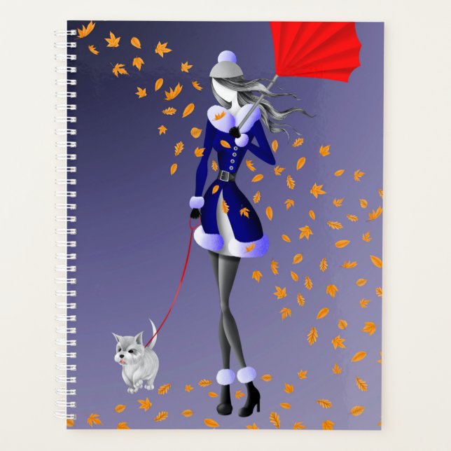 Dog Walker Autumn Leaves blue Planner (Front)