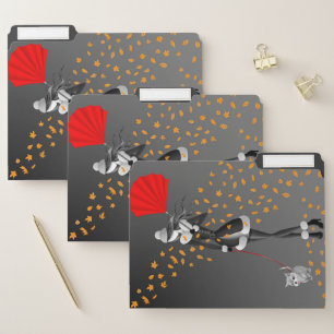 Dog Walker Autumn Leaves Grey   File Folder