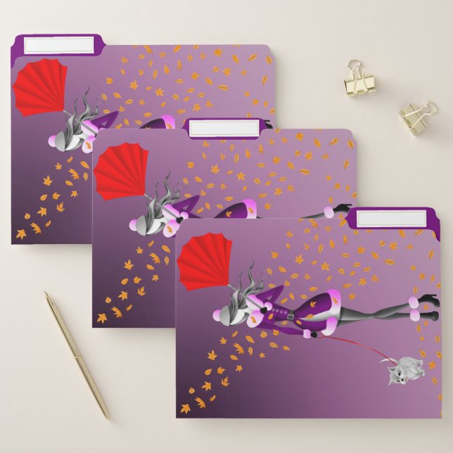 Dog Walker Autumn Leaves Purple  File Folder (Set)