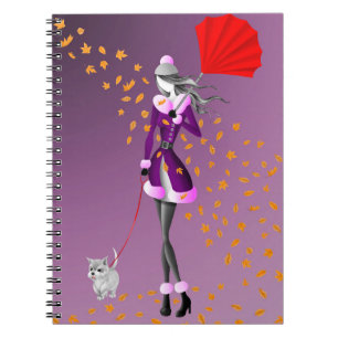 Dog Walker Autumn Leaves purple Notebook