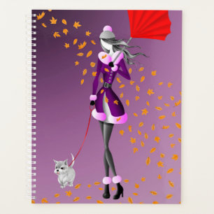 Dog Walker Autumn Leaves purple Planner