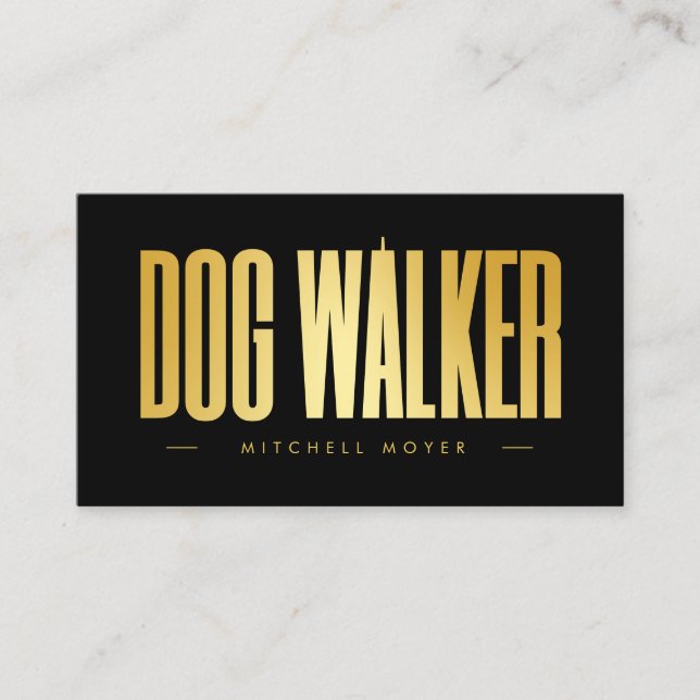 Dog Walker Black And Gold  Business Card (Front)