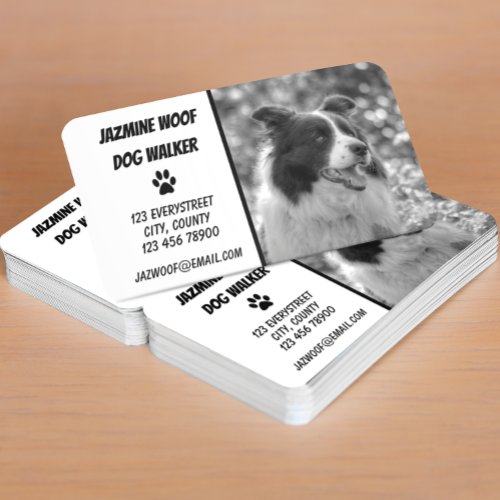 Dog Walker Black White Photo Pet Sitter Business Card