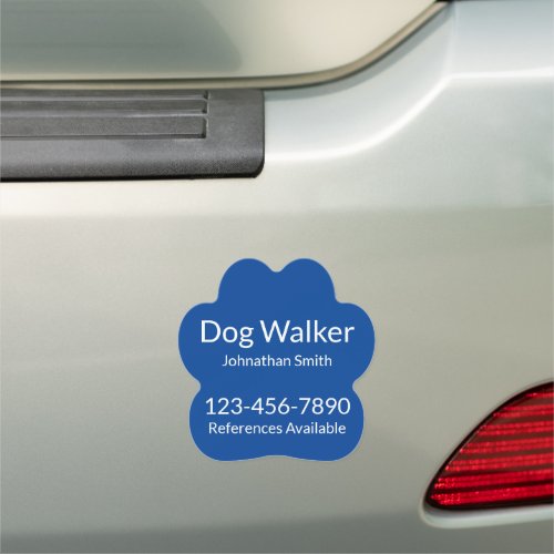 Dog Walker Blue and White Name Text Phone Number Car Magnet