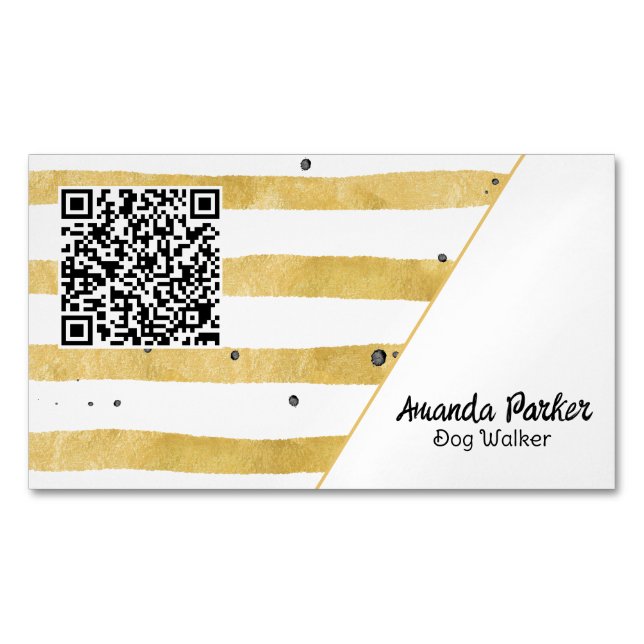 Dog Walker Brown Watercolour Handwriting QR Code Business Card Magnet (Front)