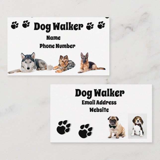 Dog Walker Business Card (A dynamic presentation of a dog walking service business card)