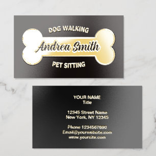 Dog walker business card with gold foil bone logo