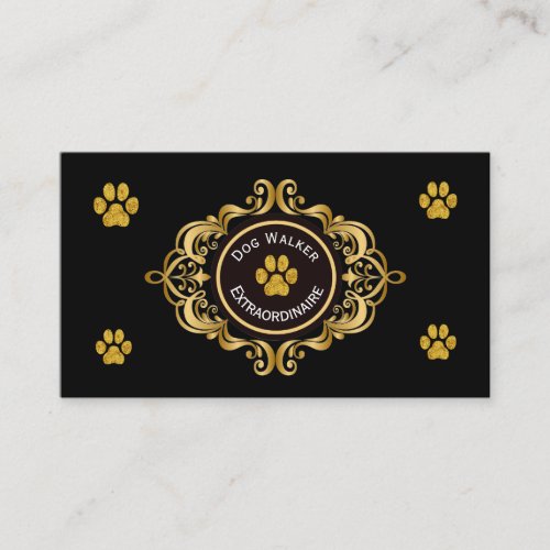 Dog Walker Business Card with Golden Paw Print