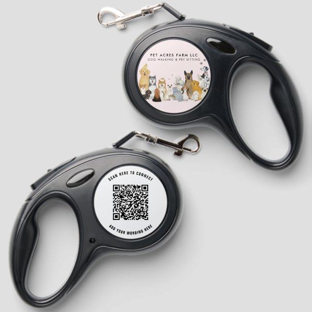 Dog Walker Business Logo Branding | QR Code Retractable Pet Leash (Front & Back)