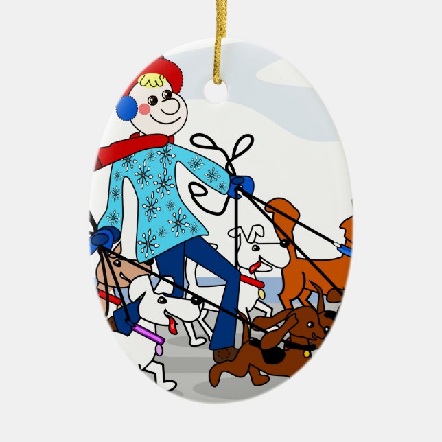 Dog walker ceramic ornament (Front)
