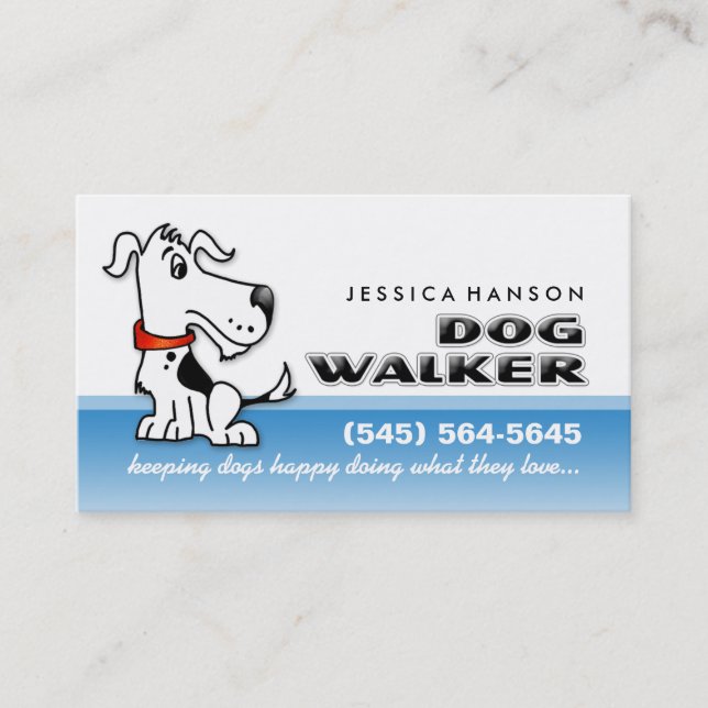Dog Walker Custom Blue & White Business Card (Front)