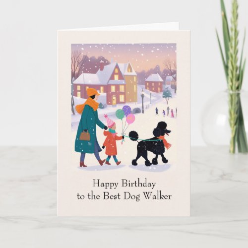 Dog Walker Cute Birthday Girl Walks Poodle Card