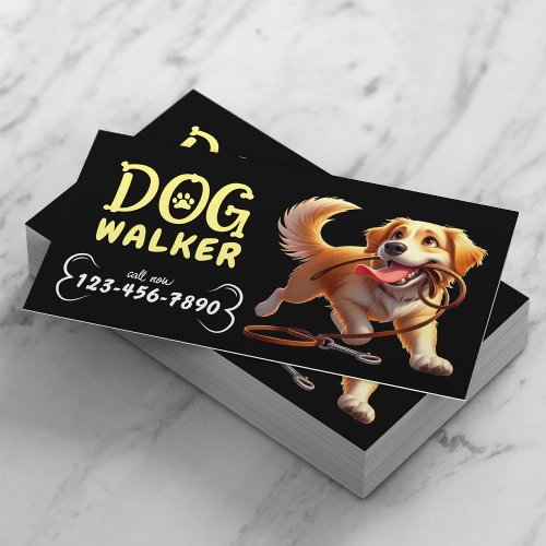 Dog Walker Cute Happy Dog Pet Sitter Black Business Card