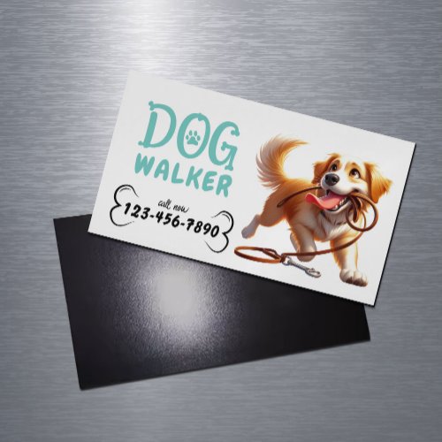 Dog Walker Cute Happy Dog Pet Sitter Business Card Magnet