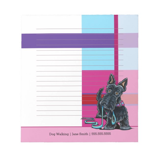 Dog Walker Cute Scottie Plaid Personalized Lined Notepad (Front)