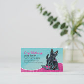 Dog Walker Cute Scottie Sky Blue Business Card (Standing Front)