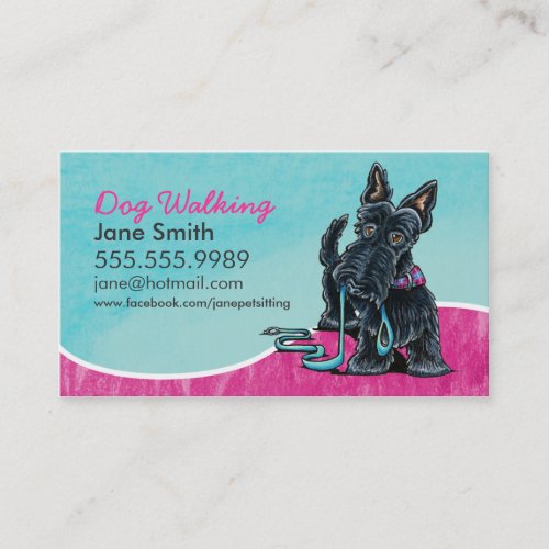 Dog Walker Cute Scottie Sky Blue Business Card