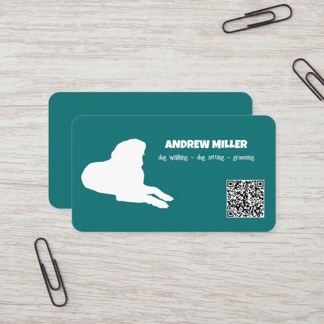 Dog Walker Dog Boarding QR Business Card (Front/Back In Situ)
