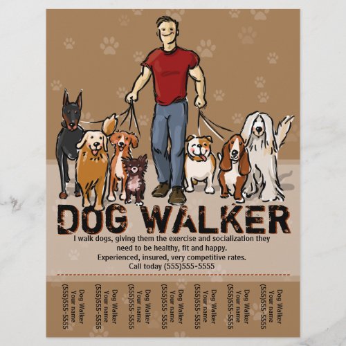 Dog Walker Dog Walking GUY Advertising Template Flyer