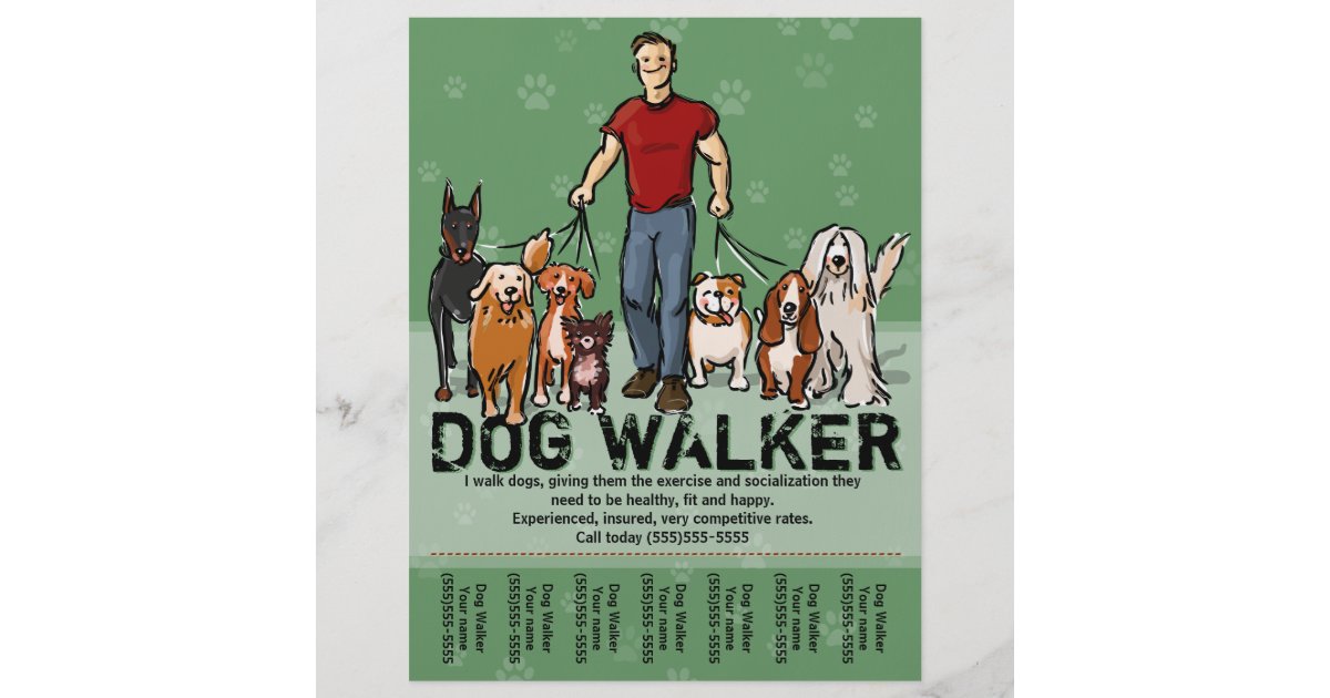 Dog Walker Dog Walking Guy Grn Promotemplate Flyer