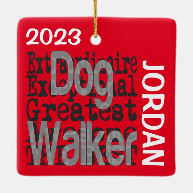 Dog Walker Extraordinaire CUSTOM Ceramic Ornament (Back)