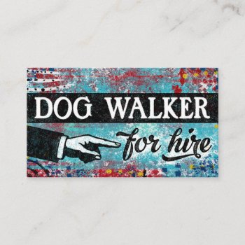 Dog Walker For Hire Business Cards - Blue Red by NeatBusinessCards at Zazzle