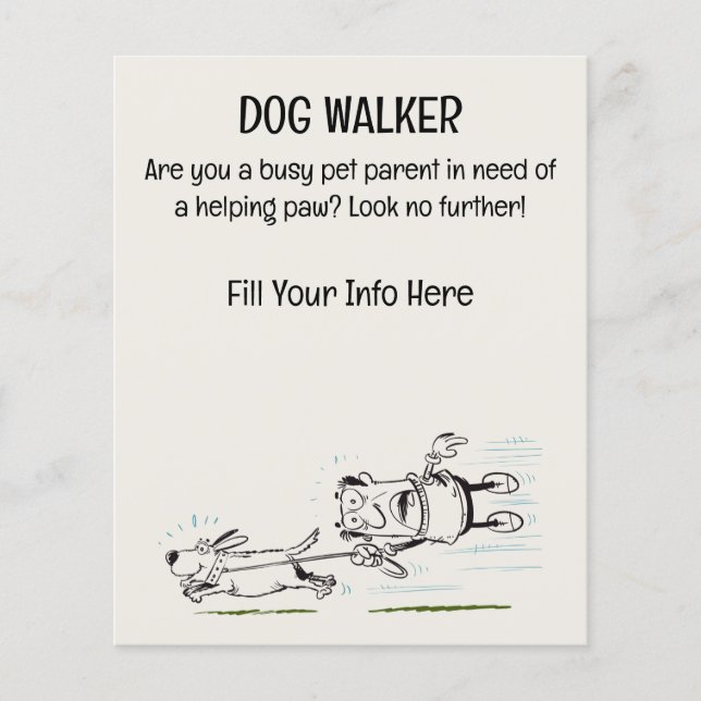 Dog Walker funny and engaging cartoon flyer (Front)