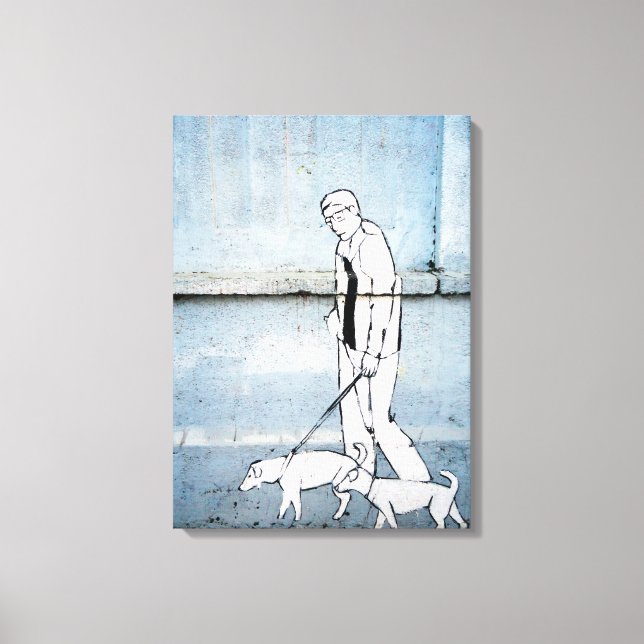 dog walker graffiti on branimirova street, croatia canvas print (Front)