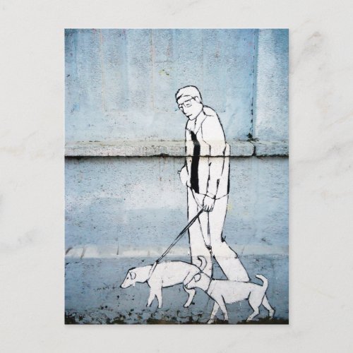 dog walker graffiti on branimirova street croatia postcard
