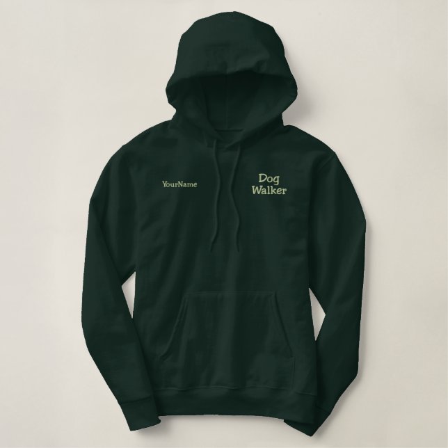 Dog Walker Green Thread Personalized Embroidered Hoodie (Design Front)