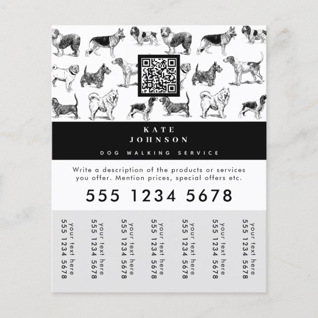 Dog Walker Grooming Dog Trainer Tear-Off Tags Flyer (Front)